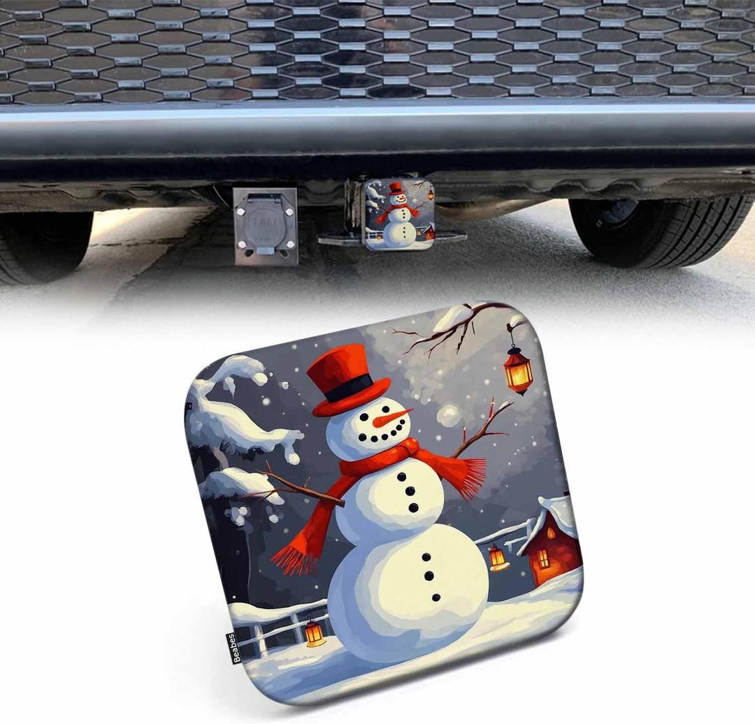 Snowman Towing Hitch Cover Winter Christmas Snowman Santa Cap Trailer Hitch Tube Cover Plug Cap Hitch Cover Universal for 2 Inch Receivers Tube for RVs SUVs and Cars