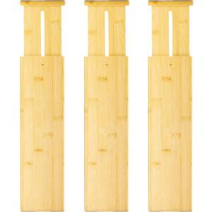 VaeFae 3 Pack Bamboo Drawer Dividers, 4" High Adjustable 16.6" - 21.8" Clothes Drawer Organizers, Expandable Separators for Bedroom/Bathroom/Kitchen/Office Storage