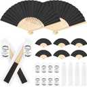 50Set Wedding Hand Fans Party Favors Black Paper Folding Handheld Fans Bulk, DIY Bamboo Fans with Thank Tag Organza Bag for Summer Guests Bridal Dancing Props Church Decoation
