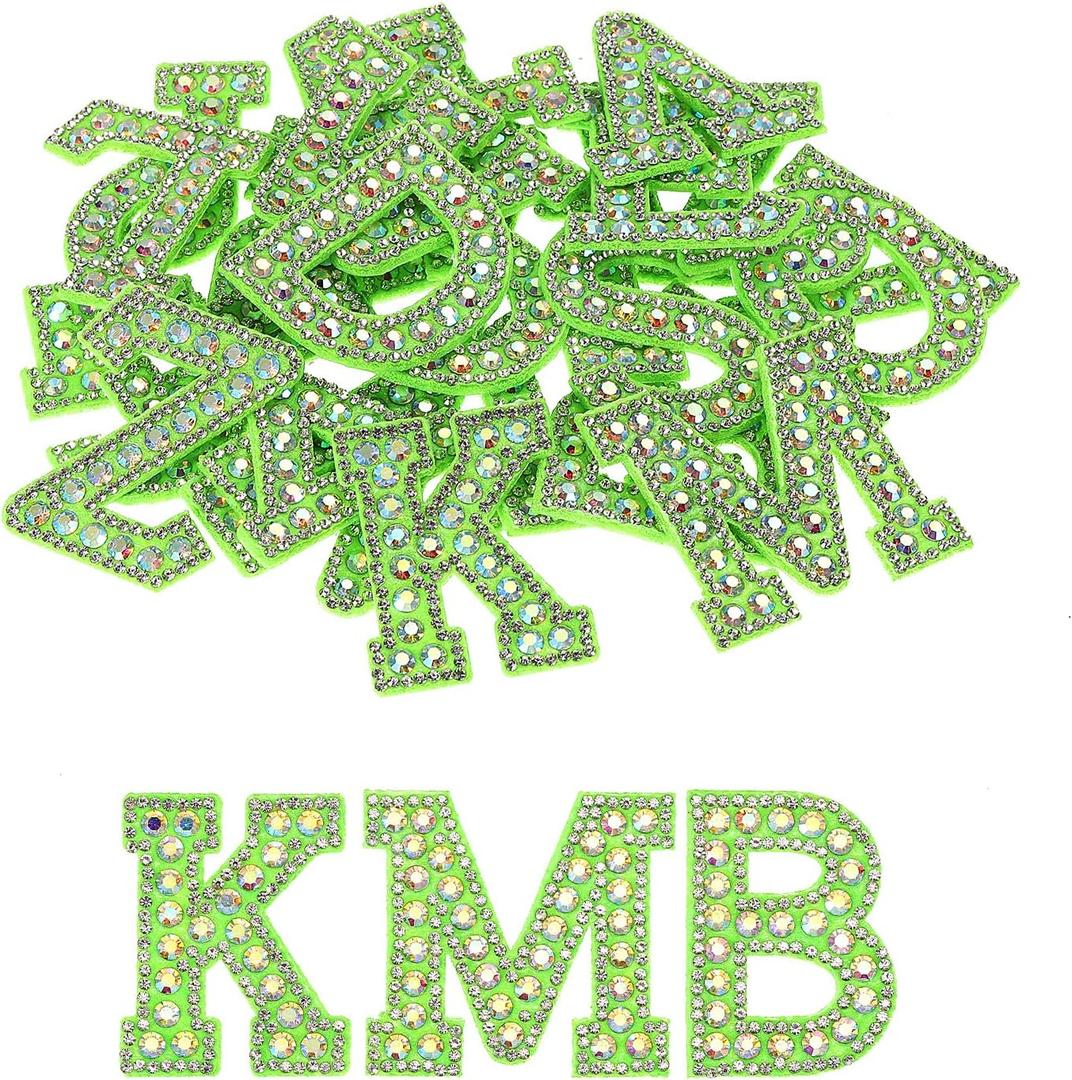 MECCANIXITY Iron on Patch Decorative A-Z Green Glitter Alphabet Applique Rhinestone English Letter for DIY Clothes Repair Hats Bags Pack of 26, Green  MECCANIXITY Iron on Patch Decorative A-Z Green Glitter Alphabet Applique Rhinestone English Letter for DIY Clothes Repair Hats Bags Pack of 26, Green