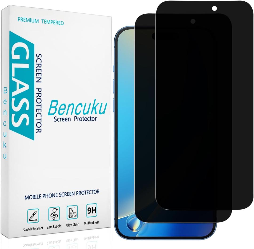 (2 Pack Privacy Screen Protector for iPhone 16 Pro 6.3 Inch Anti Spy Tempered Glass, Anti Scratch, Bubble Free, Case Friendly