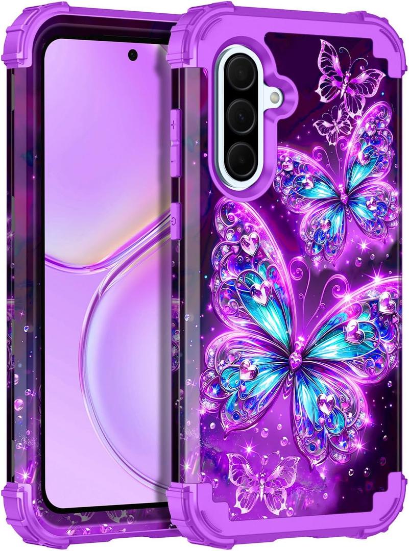 Casetego Compatible with Galaxy A36 5G/A56 5G Case,Glow in The Dark Three Layer Heavy Duty Sturdy Shockproof Full Body Protection Rugged Hard PC+Soft TPU Bumper Case for Samsung Galaxy A36/A56,Purple