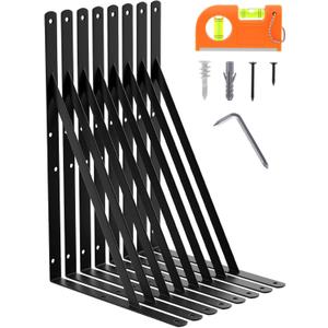 8-Pack 18 Inch Heavy Duty Shelf Brackets, Large Floating Wall Bracket for Garage Storage Shelves, Black Powder-Coated Finish, Load Capacity 800lbs