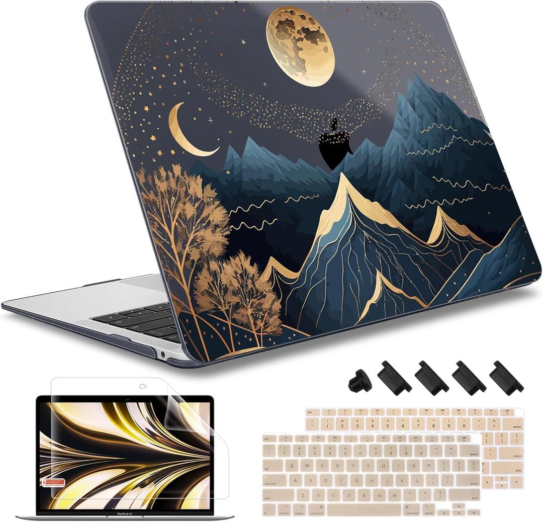 May Chen Compatible with MacBook Air 13 inch Release 2021 2020 2019 2018 (Models: M1 A2337/A2179/A1932), Plastic Hard Shell Case for MacBook Air 13 with Retina Display & Touch ID, Starry Mountain