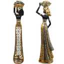 OGANGART 13" African Statues for Home Decor,2-Piece Set Lady Figure Sculptures Decorations for Tables Top,Black Vintage Ornament for Shelf and Living Room,Bookshelf,Décor Accents Gifts for Women