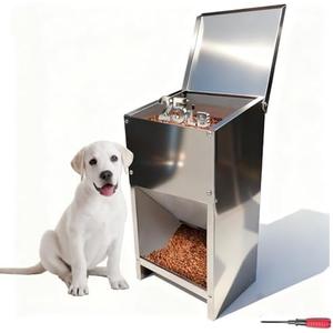 Paiaojia Dog Food Feeder for Kibble - (Stainless Steel Natural Color Anti-Corrosion) - Automatic Food Dispenser Gravity Self Feeding Outdoor for Medium, Large Dog Breeds