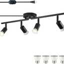 Dimmable Plug in Track Light Black 4 Light Plug in Ceiling Lighting Fixture with 16.4' Long Cord,4 Way Ceiling Spotlight,Rotatable Wall Mount Light Head,LED dimmable Spot Bulbs Included