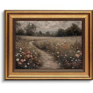 Gold Framed Wall Art Vintage Canvas Wall Art Flowers Path Wildflower Floral Artwork Prints Picture for Living Room Bedroom Farmhouse Bathroom Office Decor, 8x10 (33-Wildflower field)