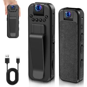 Body Camera HD 1080P Mini Video Recorder with Night Vision Wearable Camcorder with 180 Rotatable Lens and Sturdy Clips Security Cam for Home, Outdoor, Cycling, Delivery
