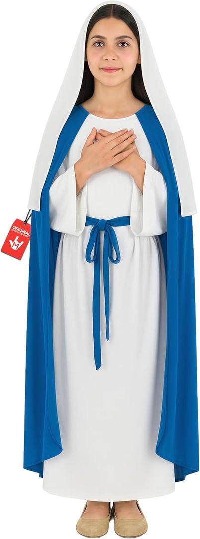 fun shack Virgin Mary Costume for Girls, Mary Costume for Kids, Christmas Costumes Kids, Nativity Costumes Girls (Medium, Blue)