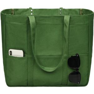 Large Canvas Tote Bag for Women - Utility Work Tote with Zipper Foldable Heavy Duty Shopping Bag