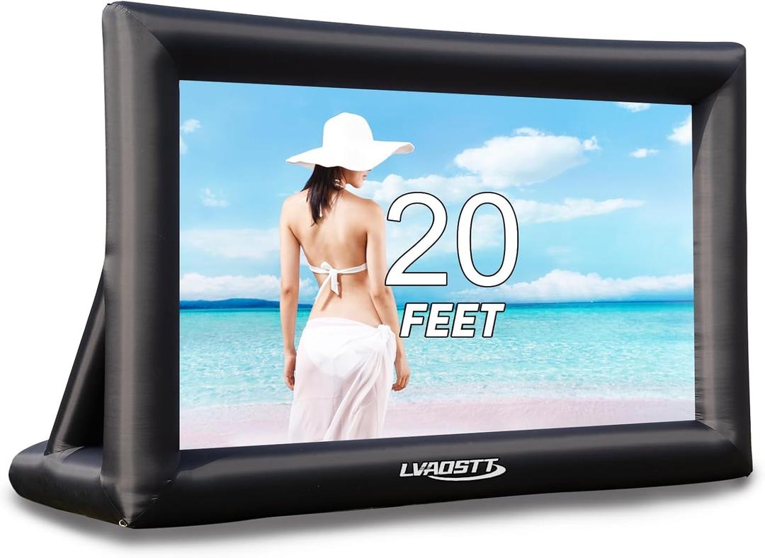 Inflatable Projector Screen, 20FT Blow Up Movie Screen Outdoor Projector, Easy Set Up One-Piece Design Front & Rear Projection with Air Blower for Outside Backyard Family Movie Night Pool Party