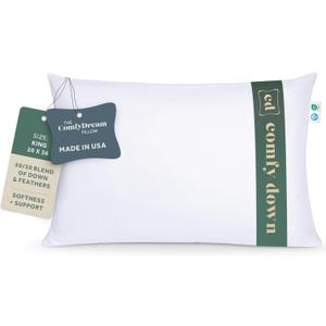 ComfyDown 50/50 Down Feather Blend ComfyDream Bed Pillow for Sleeping, Egyptian Cotton Cover, Made in USA, King Size (King)