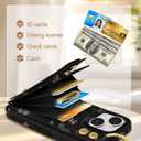 Petitian for iPhone 15 Plus Case with Wallet - Women Girls Cute Girly Aesthetic Unique Design with Leather Credit Card Holder Cardholder Stand Wristband for Apple 15 Plus, Black Butterfly
