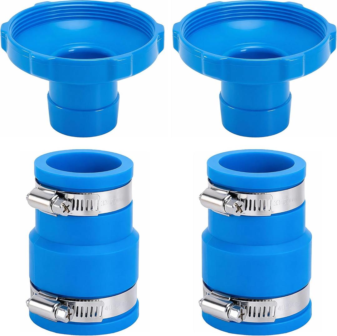2 Pack Pool Vacuum Hose Adapter B, Pool Skimmer Hose Connector Kit, Swimming Pools Adapter B Replacement for 1.25'' and 1.5'' Hoses Skimmer Filter Pump Accessories (Blue)