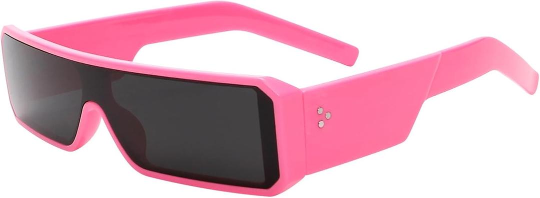 TYA Oversized Wrap Around Sunglasses for Women Men, Futuristic Rave Curved Lens Shades, Fashion Trendy Shield Sun Glasses (Small Pink Frame - Black Lens)