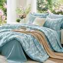 MUXHOMO Blue Bed in a Bag Queen 7 Pieces, Queen Comforter Set Reversible Botanical Flowers Design, Ultra Soft & Breathable Bedding Sets with Comforter, Sheets, Pillowcases & Shams