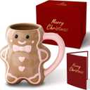Christmas Mugs - Holiday Card & Gift Box Included - Gingerbread Man Design - Funny & Cute Coffee Christmas Mug - Perfect for Mom Kids Dad Gifts 13 Oz (Brown)