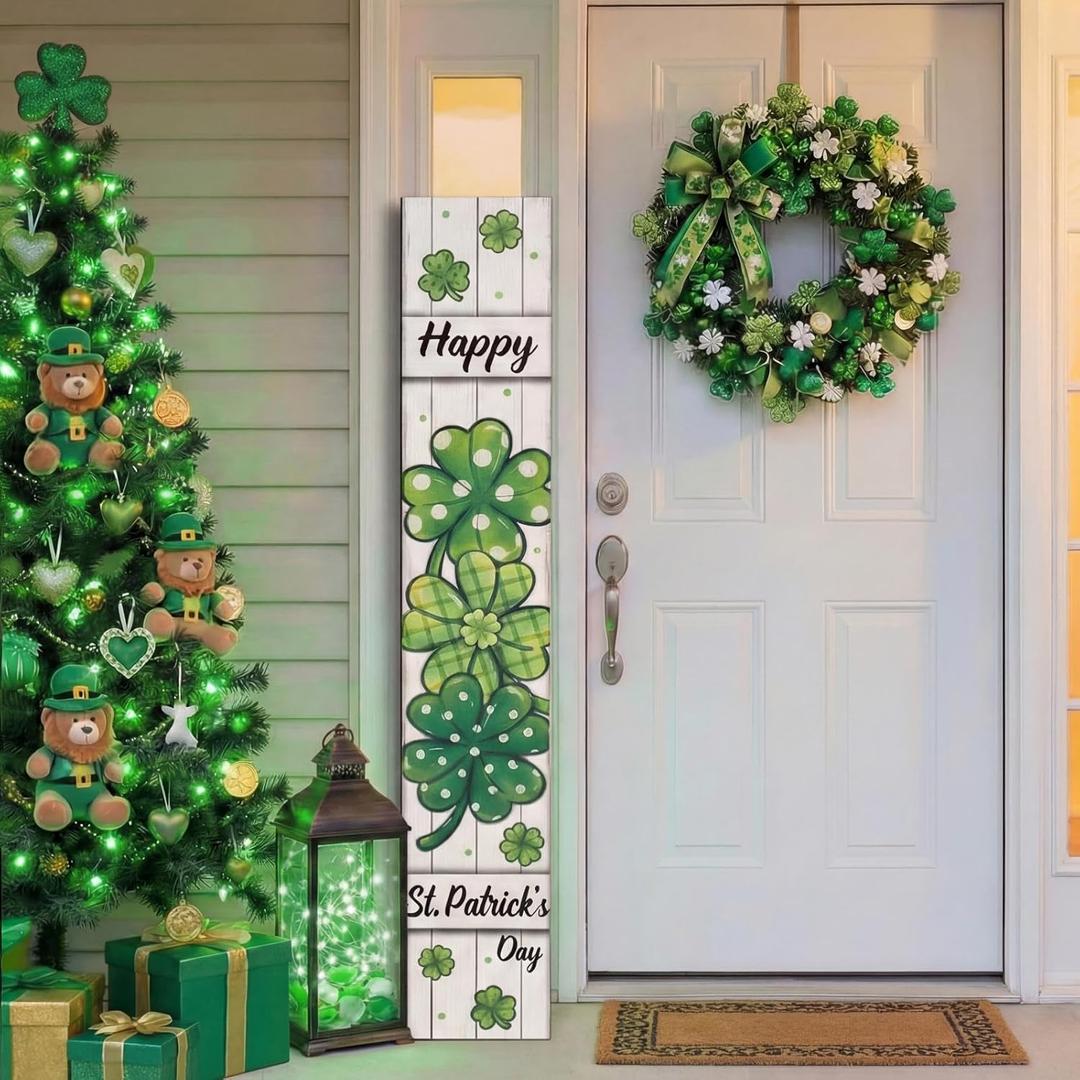 47" Large St. Patrick's Day Porch Sign Irish Welcome Sign Shamrock Wooden Tall Porch Decor Rustic Farmhouse Front Door Decor for Irish Holiday Outdoor Home Yard Entryway Gift