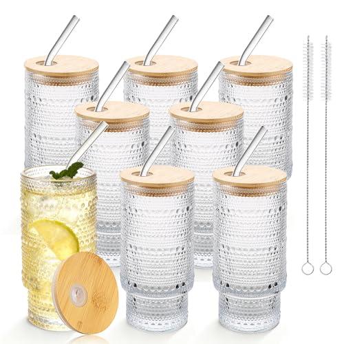 Elitrivox Hobnail Drinking Glasses 16 oz, 8 Pack Vintage Hobnail Glassware, Clear Water Glasses Tumbler, Kitchen Cups for Juice, Beer, Cocktail, Whiskey