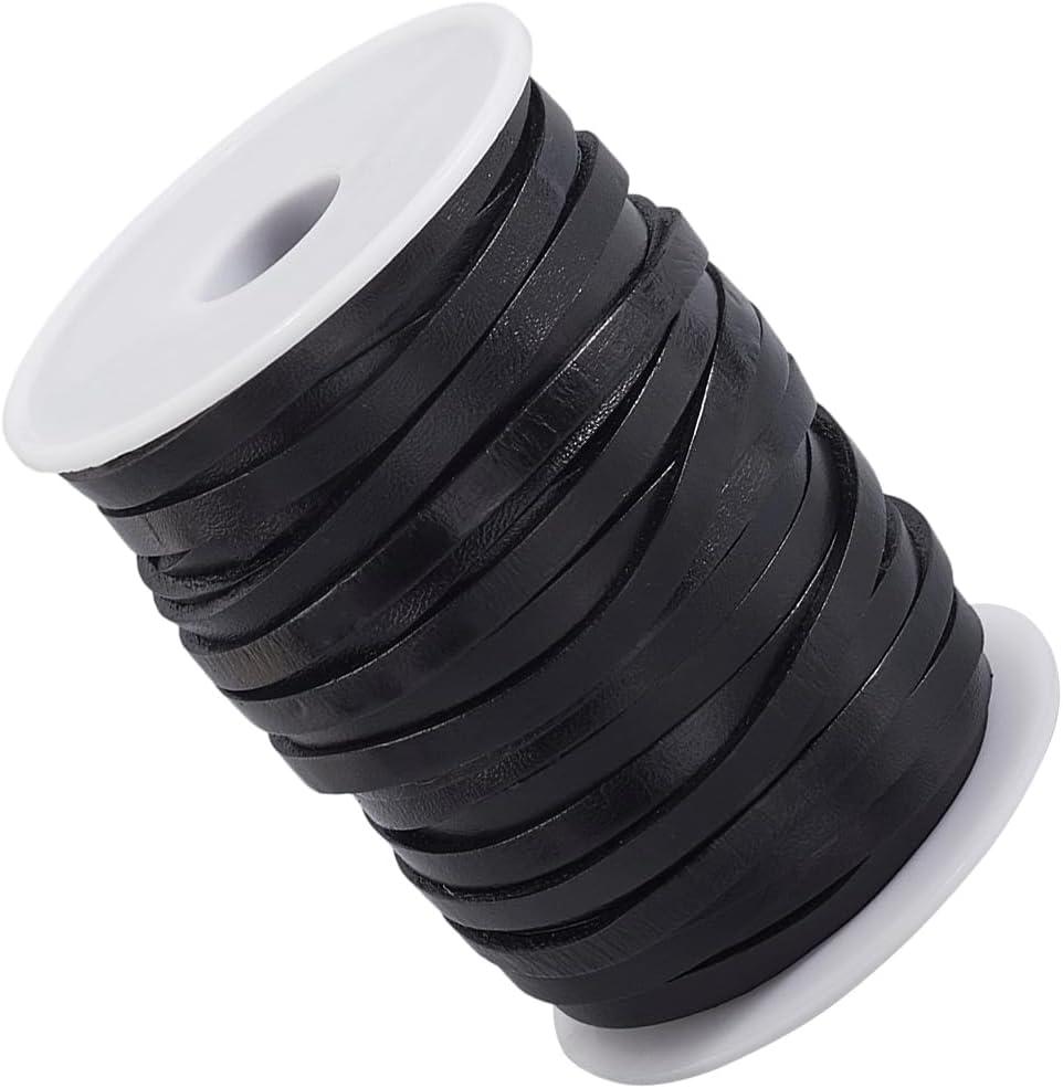 20 Yard Genuine Leather Flat Cord String for Jewelry Making 5MM Black Real Leather Thin Strap Strip Lace Cording Rope Braiding Strip Thread for Crafting Necklace Bracelets Belts DIY Projects
