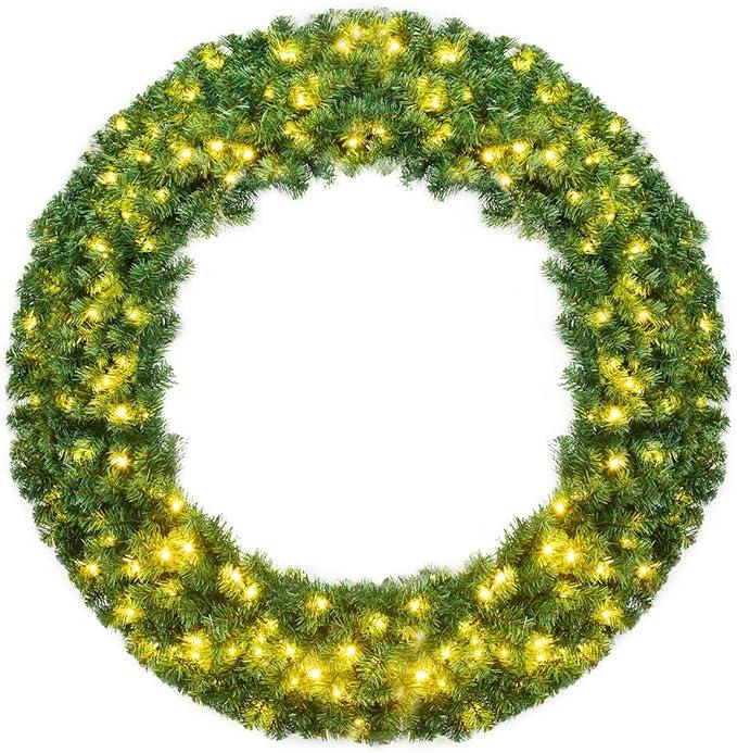 48 in. Green Cordless Pre-Lit LED Artificial Christmas Wreath with 200 LED Light and Timer