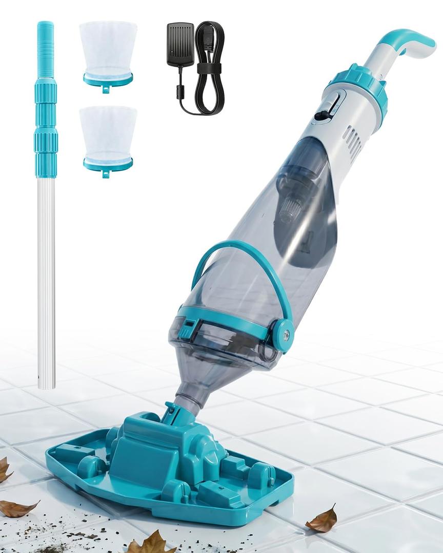 Saker Handheld Pool Vacuum with Telescopic Pole, Cordless Pool Cleaner 4200 L/H Powerful Suction, 60 Min Runtime, Rechargeable Vacuums for Above Ground Pools, Inground Pools, Spas & Hot Tubs