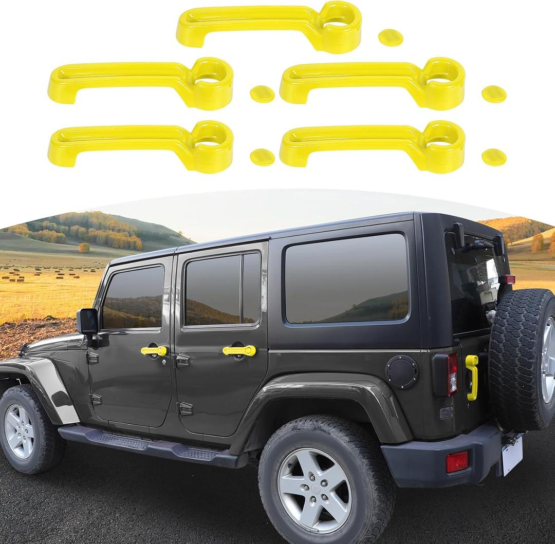 for Jeep JK Door Handle Cover Trim Yellow for Jeep Wrangler JK 4DR 2007-2017 Yellow Exterior Accessories 5pcs
