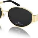 JiSoo Gold Retro Oval Sunglasses for Women - Polarized Sunglasses Women Vintage Trendy Sun Glasses 2025