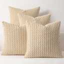 Kevin Textile Throw Pillow Covers Pack of 4 Spring Super Soft Boho Corduroy Decorative Pillow Covers Cases Solid Color Plush Texture Throw Pillows for Sofa Couch Chair 18x18 Inch, Beige