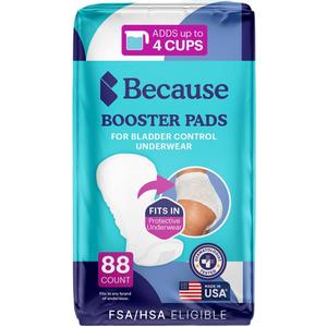 Because Overnight Booster Pads Fit All Adult Diapers, Helps Keep Your Adult Diaper Active All Night, Adds 4 Cups to Incontinence Underwear, Extra Absorbency, 88 Count