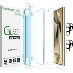 amFilm Auto-Alignment OneTouch for Samsung Galaxy S24 Ultra 6.8'' Screen Protector + Camera Lens Protector, Tempered Glass, 30 seconds Installation, Bubble Free, Anti-Scratch (S24U-6.8")