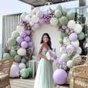 Dusty Green Purple White Balloon Arch Kit Double Stuffed Pastel Purple, Light Sage Green, Lavender Balloon Garland with Clear Bobo for Birthday Baby Shower Wedding Flower Party Decoration