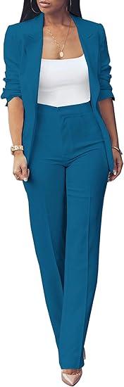 HuiSiFang Womens Fall Fashion 2 Piece Blazer Sets Open Front Blazers and Slim Fit Pants Suits Set
, Size XL