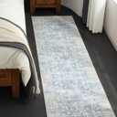 Washable Area Rug for Living Room - Stain Resistant Urtla Thin Rugs with Non Slip Rubber Backing - Indoor Floor Carpet for Dining Room Home Office Dorm (Blue/White, 2x8 Feet)