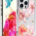 Pink Lily Flowers Phone Case for iPhone 16 PRO Pink Lily Case Cover Clear Phone Case Four Corner Reinforced Shockproof Girly Women Phone Cover Transparent Case
