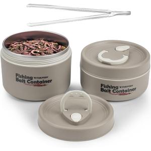 THKFISH Fishing Bait Container, Stainless Steel Insulated Live Bait Storage, Worm Bait Holder, Bait Storage Box, Nightcrawler Box, Bait Bucket to Keeps Bait Fresh and Alive (2PCS-0.6L+0.4L-Khaki) THKFISH Fishing Bait Container, Stainless Steel Insulated Live Bait Storage, Worm Bait Holder, Bait Storage Box, Nightcrawler Box, Bait Bucket to Keeps Bait Fresh and Alive (2PCS-0.6L+0.4L-Khaki)