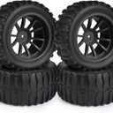 Hosim 55 * 115 mm RC Tires, All Terrain Soft Tire Mounted on 12mm Hex Wheels (Set of 4) for 1/10 RC Cars (Black Wheel hub)