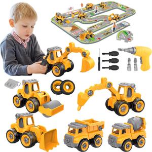 Take Apart Construction Truck Excavator Toys for Kids Ages 3-8, STEM Learning Building Toys with Electric Drill & Puzzle Play, Educational Engineering Birthday for Boys Kids Toddlers
