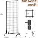 Urban Deco Gridwall Panel Display Stand - Craft Show Display Rack with Extra 8 Hooks, 2' x 5.5' Ft Black Metal Grids Standing Wire Rack for Retail Art Fair - 1 Set