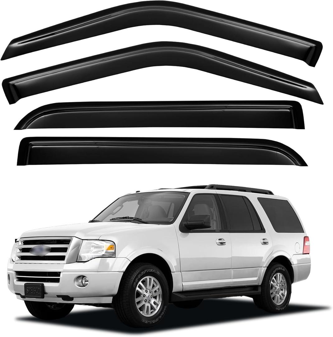 Window Visors Rain Guards for 1997-2017 Ford Expedition, Out-Channel Window Vent Wind Deflectors Visors Shades for 2007-2017 Expedition XL, 1998-2017 Lincoln Navigator