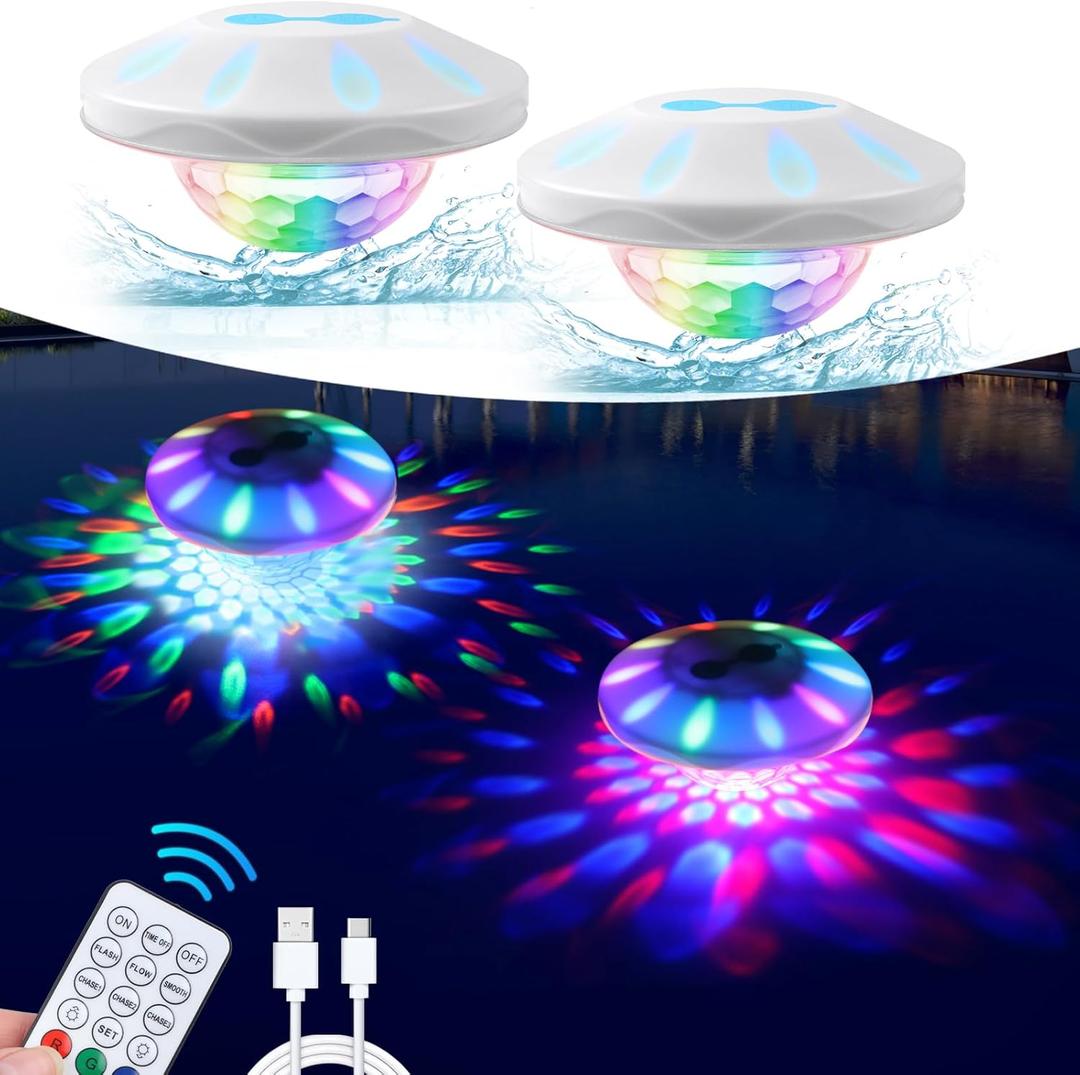 Rechargeable Floating Pool Lights: 2 Pack Pool Light That Float with RGB Color Changing Upper and Lower Floating Lights Remote Control IP68 Waterproof Bathtub Lights for Pond Garden Party