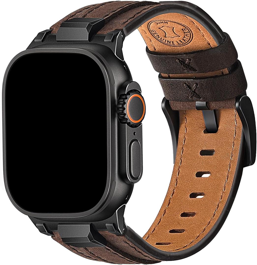 Wristitani Leather Bands Compatible with Apple Watch Band 49mm 46mm 45mm 44mm 42mm for Men, Metal Connector & Genuine Leather Replacement Straps for iWatch Ultra3/2/1 SE3/2/1 Series 11 10 9 8 7 6 5 4 (Dark Coffee)