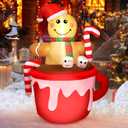 5FT Christmas Inflatable Outdoor Decoration, Gingerbread Man in Coffee Mug Blow Up LED Light Christmas Inflatables Yard Decorations with Build-in LEDs for Indoor Outdoor Garden Party Lawn Xmas Decor