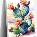 Framed Cactus Wall Art,Cactus Desert Landscape Canvas Wall Art Prints,Vintage Watercolor Tropical Wall Art Desert Plants Wall Decor for Living Room Bathroom Home 12x16 inch