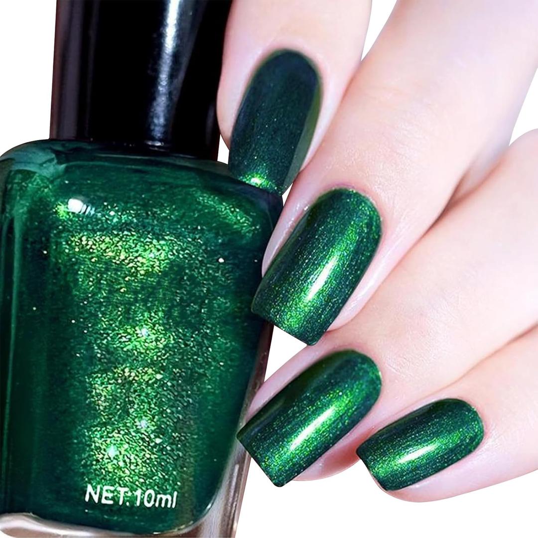COSMOO Glitter Dark Green Nail Polish, Deep Quick Dry Nail Lacquer, Shiny Shimmer Nails Art Varnish, 12ml (0.41 fl oz)