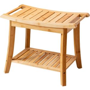 Forevich Bamboo Shower Bench Stool with Storage Shelf Waterproof Shower Chair Spa Bath Seat Excellent for Indoor Use Natural (23.7 x 15.1 x 18.4 inches Natural)