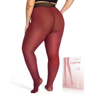 Plus Size Fleece Lined Tights Women,Warm Pantyhose Leggings Women,Fake Translucent Thermal Skin Colored Tights Winter. (Red, M)