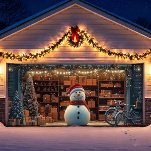 Boao 7x16ft Christmas Garage Door Banner Backdrop Decorations 3D Christmas Winter Snowman Snowflake Warehouse Arctic Backdrop Banner Cover Printed Hanging Garage Mural Background House Outdoor Decor