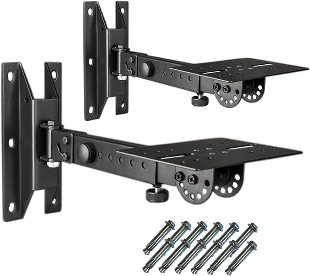 SPS-508 Speaker Wall Mount Stand, Rotatable Angle, Adjustable Swivel Tilt Speaker Mount Bracket, Home Surround Sound System 100 lbs Capacity (2 Packs, Black)